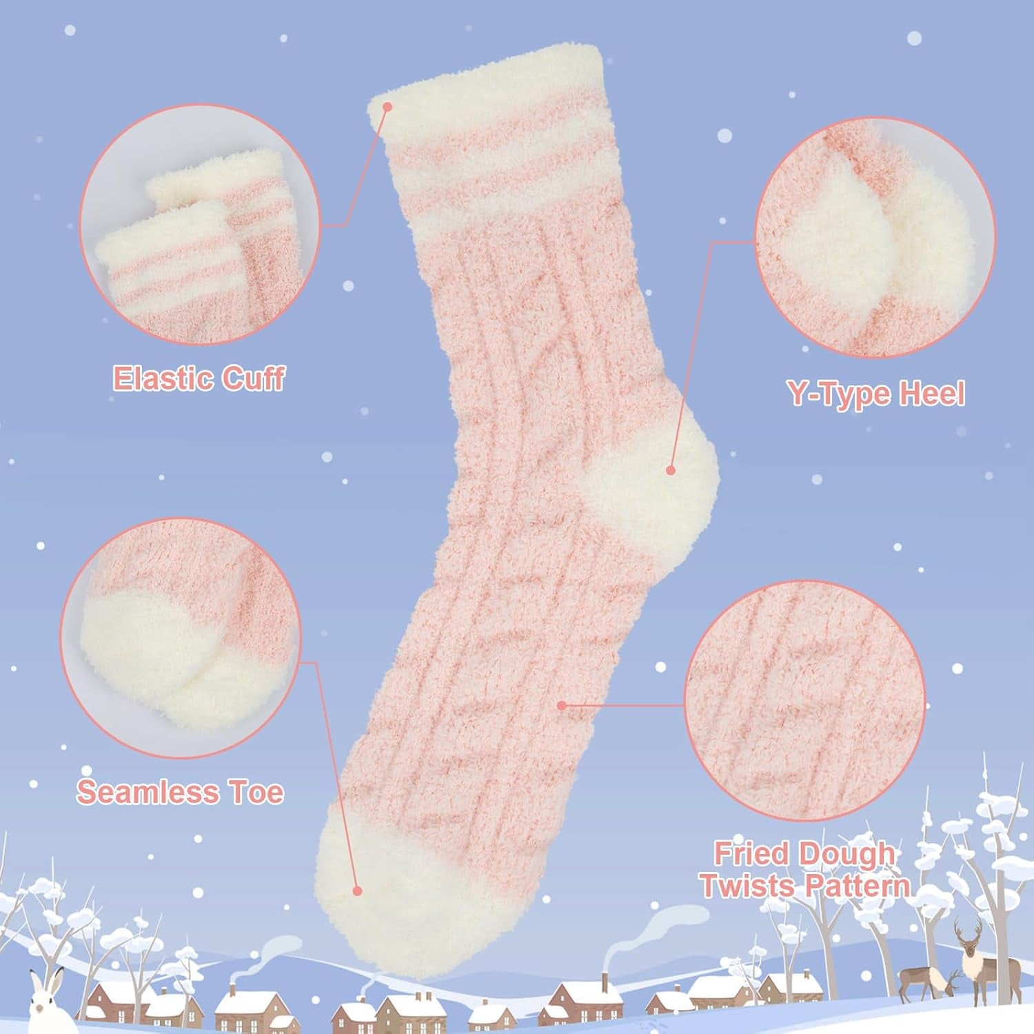 Womens Winter Fuzzy Socks Cozy Fluffy Sock Warm Fuzzy Christmas Socks for Women, Pink Purple Blue White