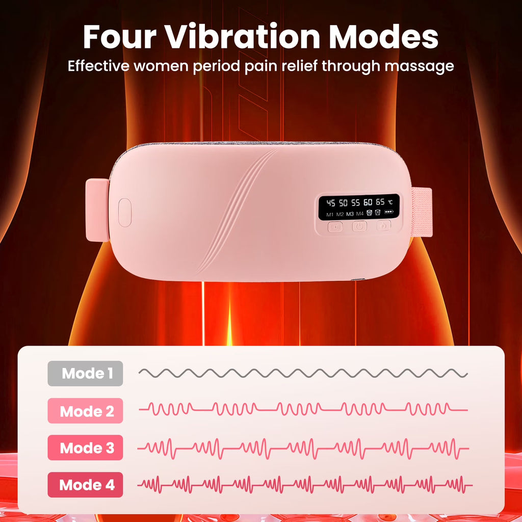 Electric Heating Pad for Period Cramps, Portable Cordless Menstrual Heating Pad with 5 Heat Levels and 4 Massage Modes, Fast Large Heating Belly Wrap Belt, Gifts for Women Girls(Pink)