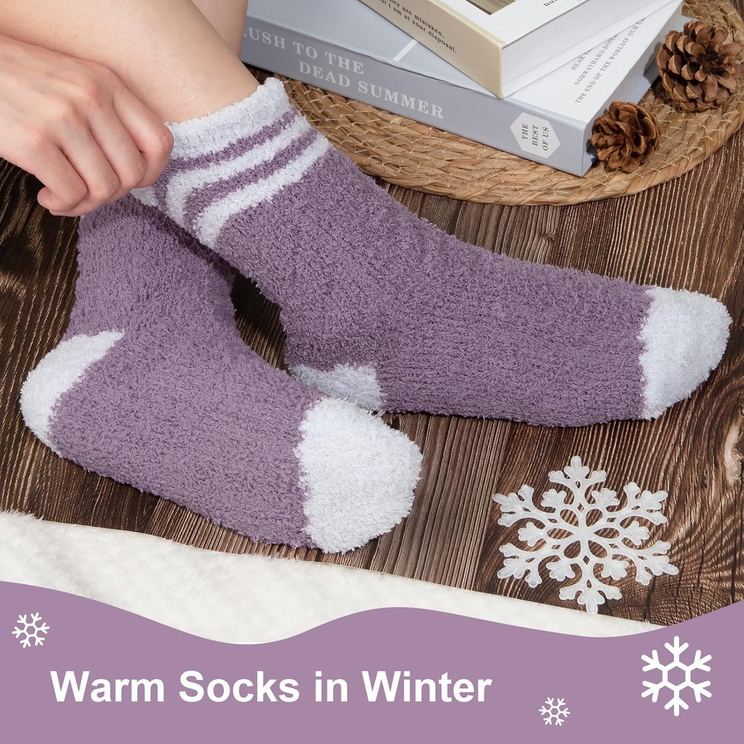 Womens Winter Fuzzy Socks Cozy Fluffy Sock Warm Fuzzy Christmas Socks for Women, Pink Purple Blue White