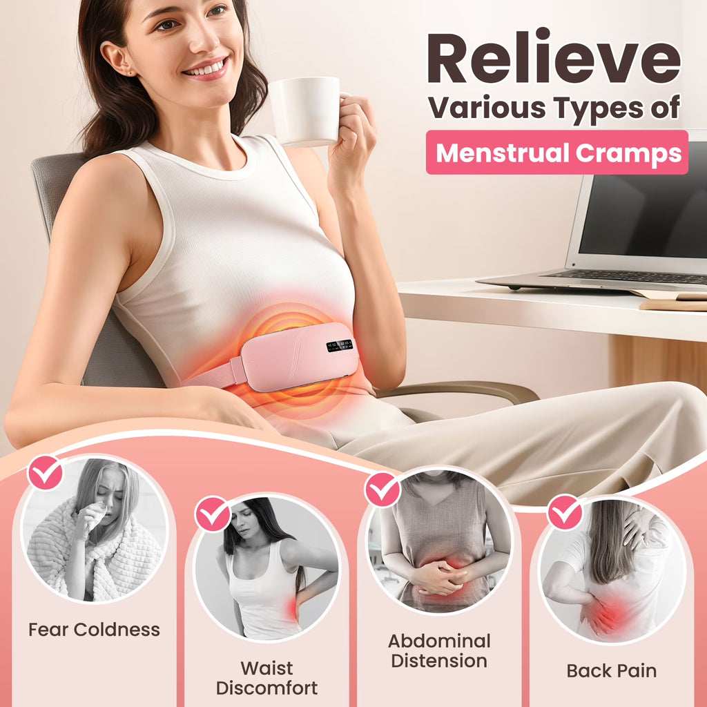 Electric Heating Pad for Period Cramps, Portable Cordless Menstrual Heating Pad with 5 Heat Levels and 4 Massage Modes, Fast Large Heating Belly Wrap Belt, Gifts for Women Girls(Pink)