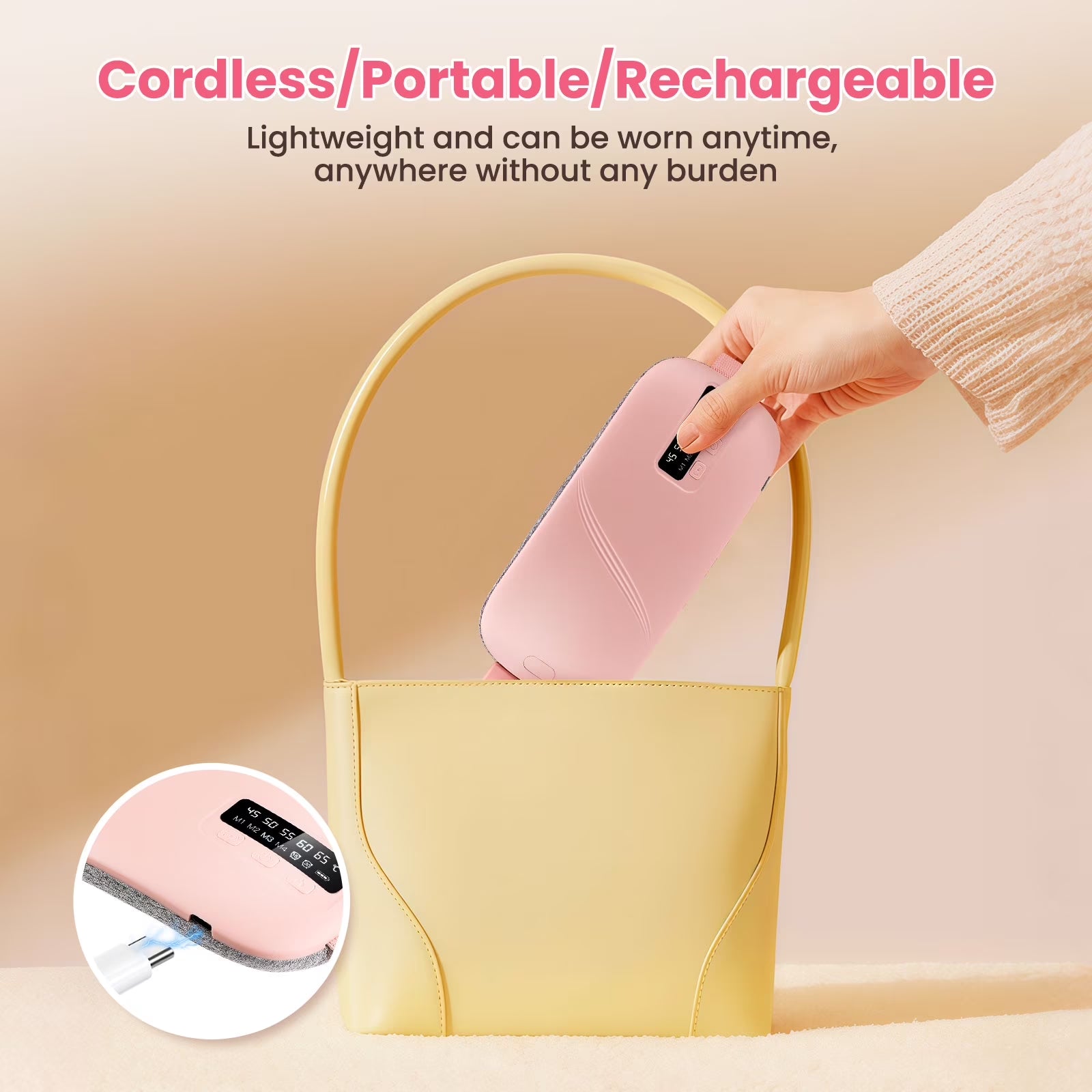 Electric Heating Pad for Period Cramps, Portable Cordless Menstrual Heating Pad with 5 Heat Levels and 4 Massage Modes, Fast Large Heating Belly Wrap Belt, Gifts for Women Girls(Pink)