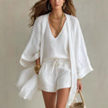 Cotton Linen Sleeveless Vest Cardigan Shorts Set