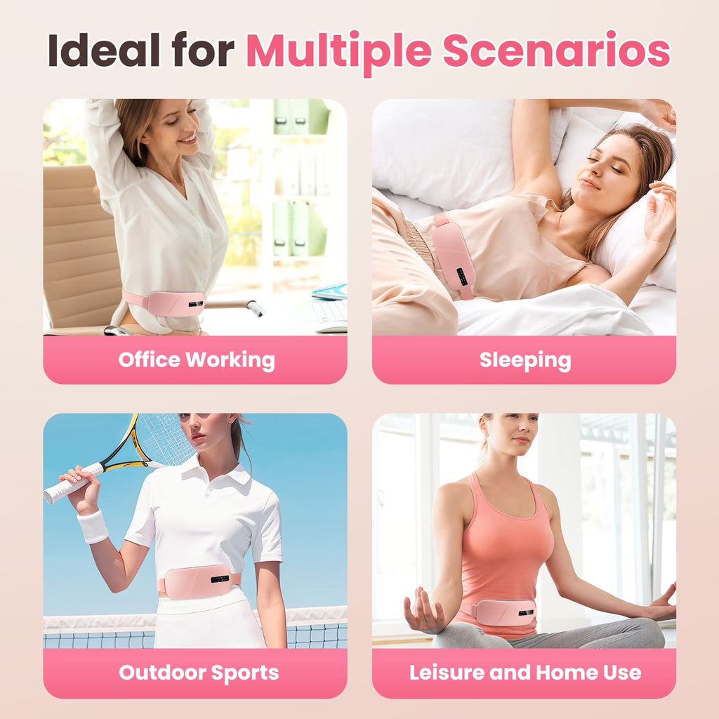 Electric Heating Pad for Period Cramps, Portable Cordless Menstrual Heating Pad with 5 Heat Levels and 4 Massage Modes, Fast Large Heating Belly Wrap Belt, Gifts for Women Girls(Pink)