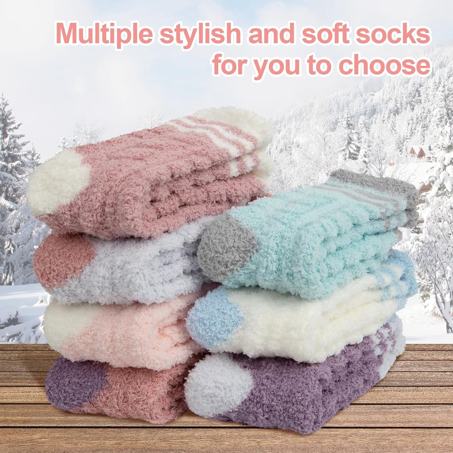 Womens Winter Fuzzy Socks Cozy Fluffy Sock Warm Fuzzy Christmas Socks for Women, Pink Purple Blue White