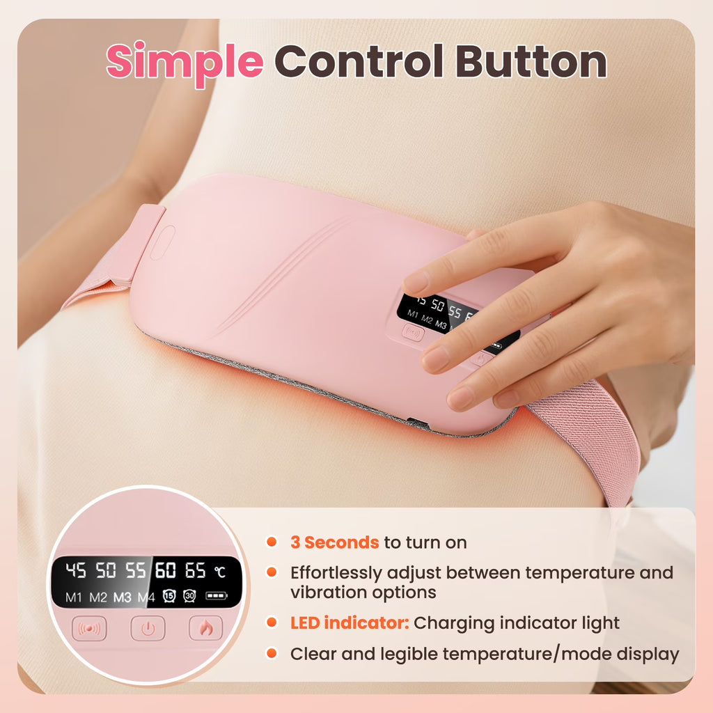 Electric Heating Pad for Period Cramps, Portable Cordless Menstrual Heating Pad with 5 Heat Levels and 4 Massage Modes, Fast Large Heating Belly Wrap Belt, Gifts for Women Girls(Pink)