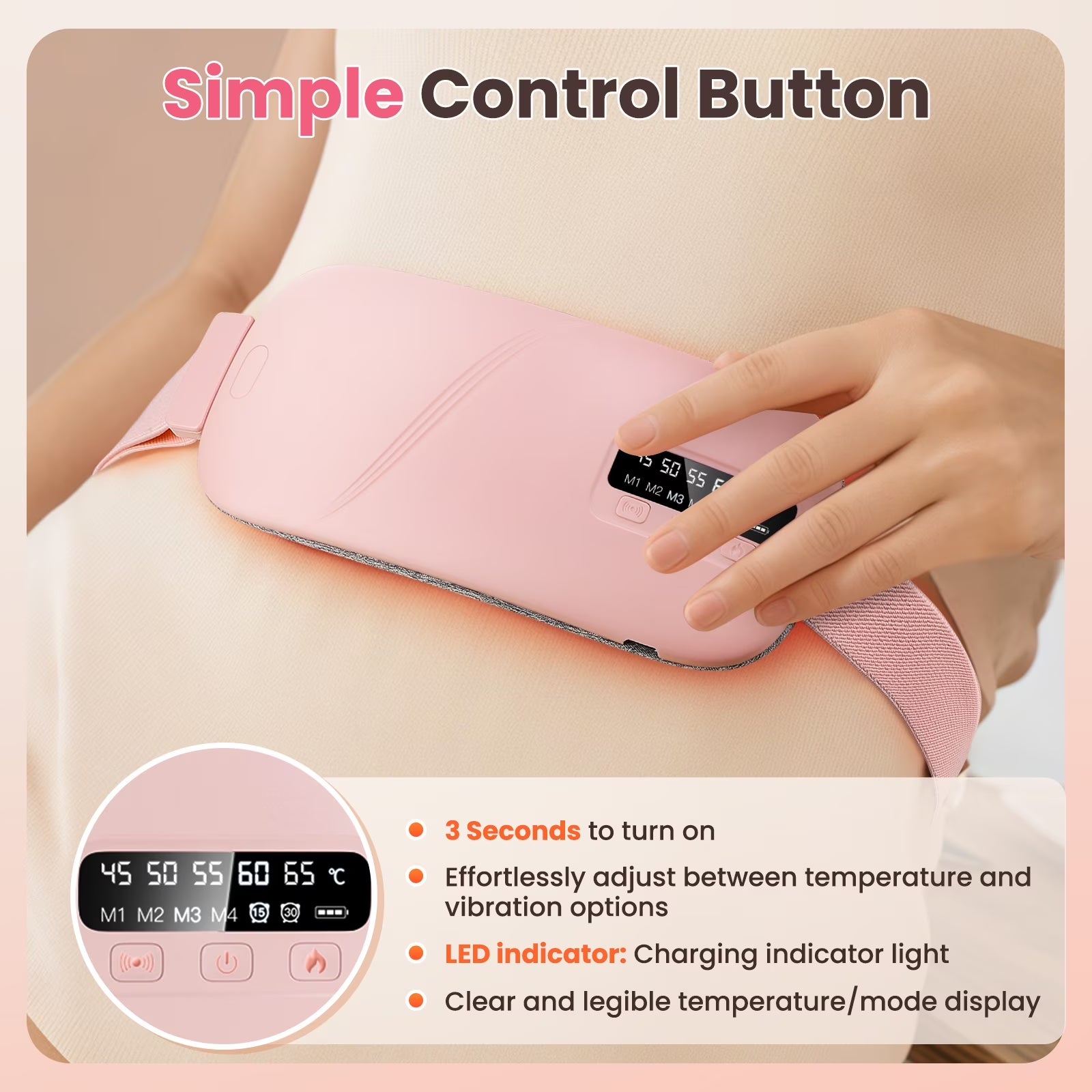 Electric Heating Pad for Period Cramps, Portable Cordless Menstrual Heating Pad with 5 Heat Levels and 4 Massage Modes, Fast Large Heating Belly Wrap Belt, Gifts for Women Girls(Pink)